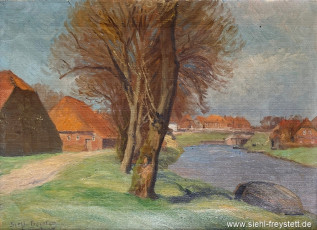 WV-Nr. 424, Unbekannter Ort, Dorfszene, 1910 - 1918, Öl auf Leinwand, 46 cm x 33 cm, Privatbesitz